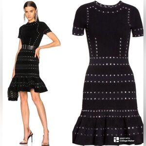 Alexander McQueen Grommet-Trim Knit Short-Sleeve Flounce Dress NWT